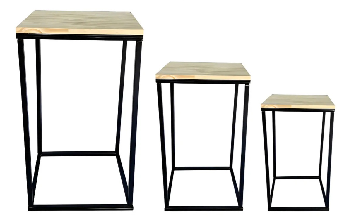 Trio Mesas Aço Quadradas - Decoração de Mãe