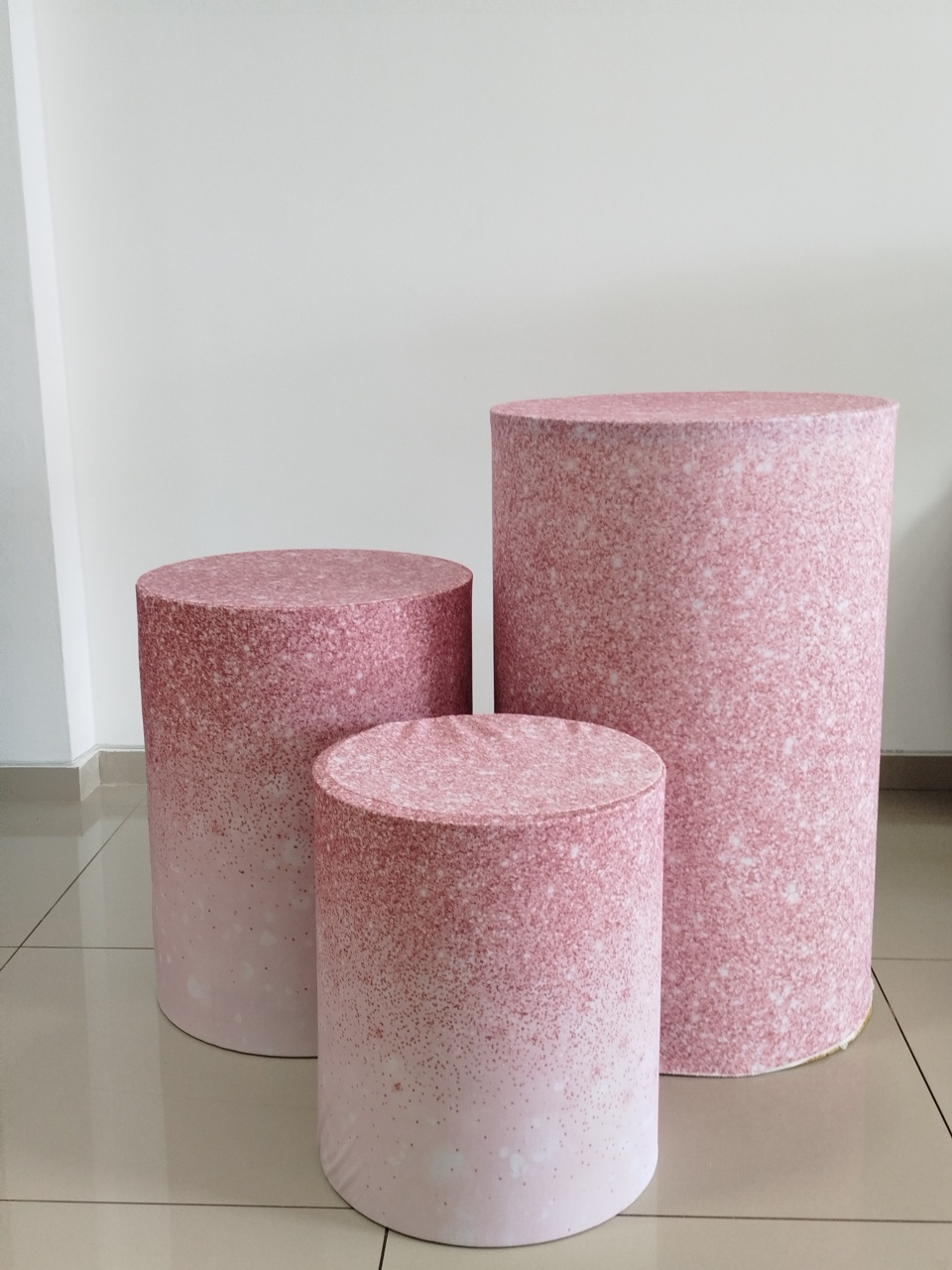 Trio Capa Cilindro Rosa Brilho - Decoração de Mãe