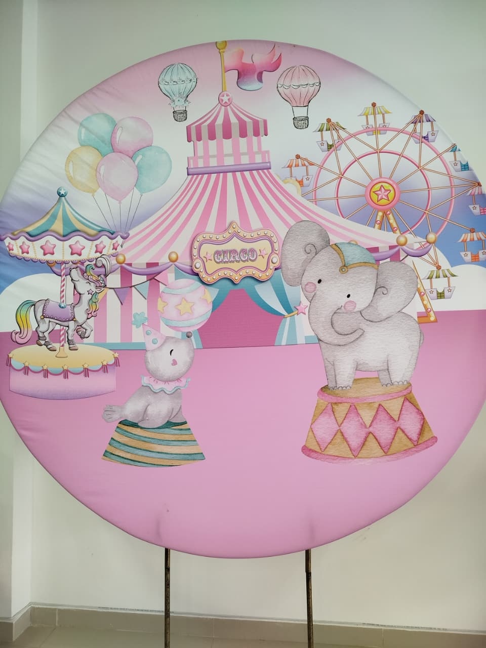 Capa Painel Redondo Circo Rosa - Decoração de Mãe