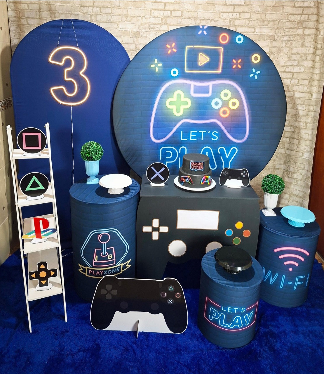 Kit Gamer Premium - Menino - Romano Azul  E Led - Festafy locações
