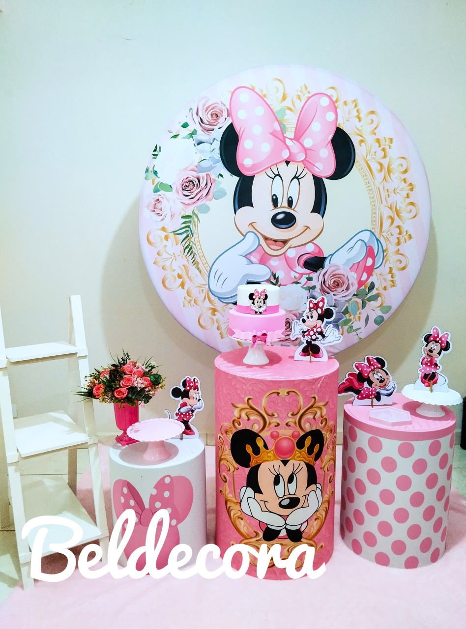 Minnie Mouse Rosa Com Escada - Bel Decora Pegue e Monte