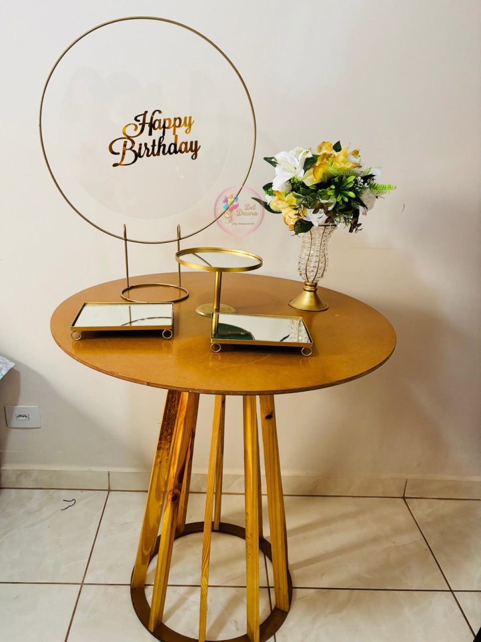 Mini Decoração de Mesa Happy Birtday Com Peças Espelhadas - Bel Decora Pegue e Monte