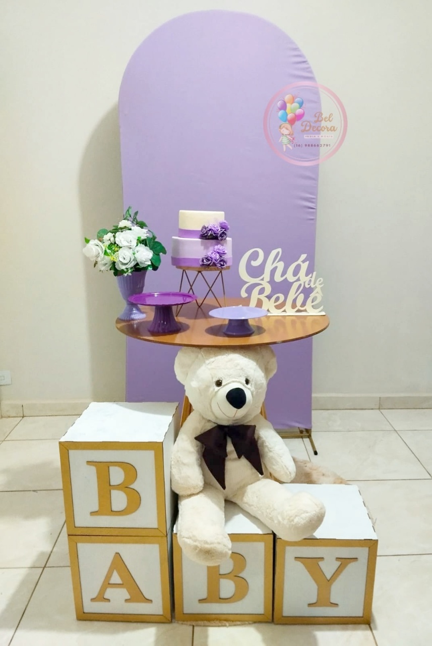 Chá de Bebê Lilas Com Mesa - Bel Decora Pegue e Monte