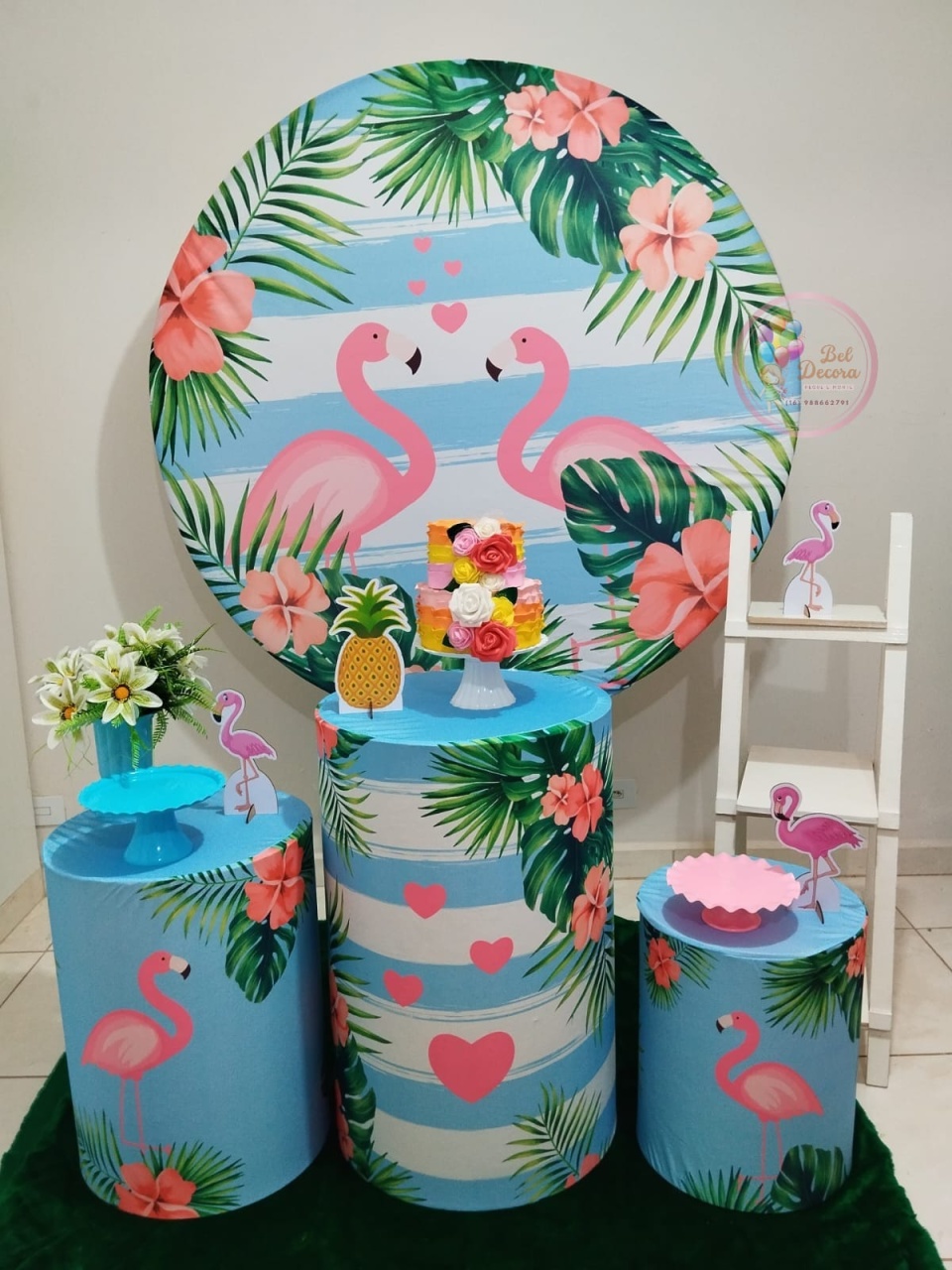 Flamingos Com Escada - Bel Decora Pegue e Monte