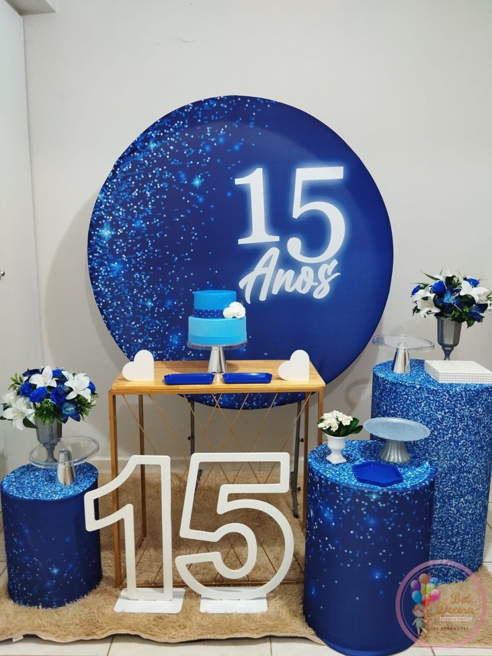 Kit 15 Anos Azul Com Glitter - Bel Decora Pegue e Monte