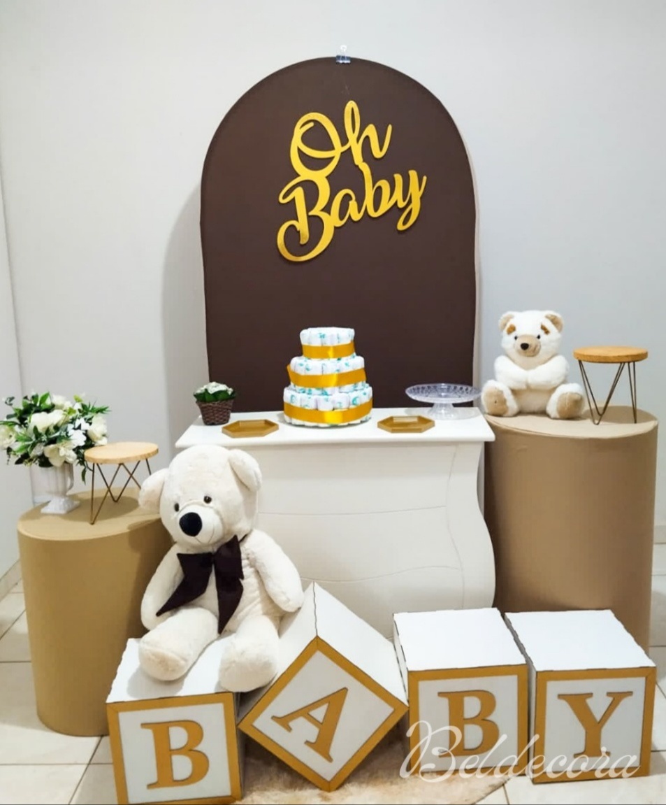 Chá de Bebê Marrom Com Comoda - Bel Decora Pegue e Monte