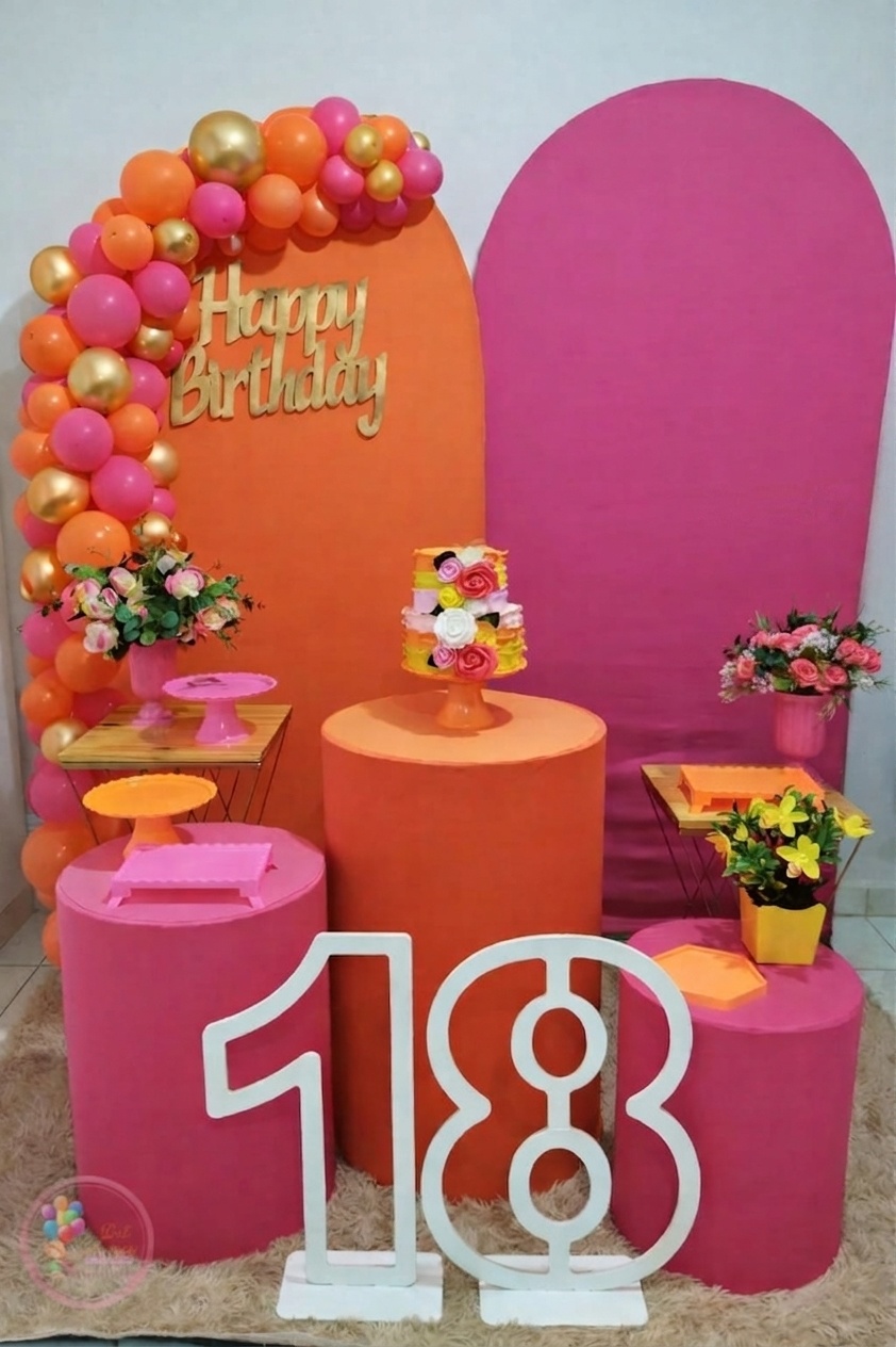 Tropical/Tardizinha Painel Romano Rosa/Laranja - Bel Decora Pegue e Monte