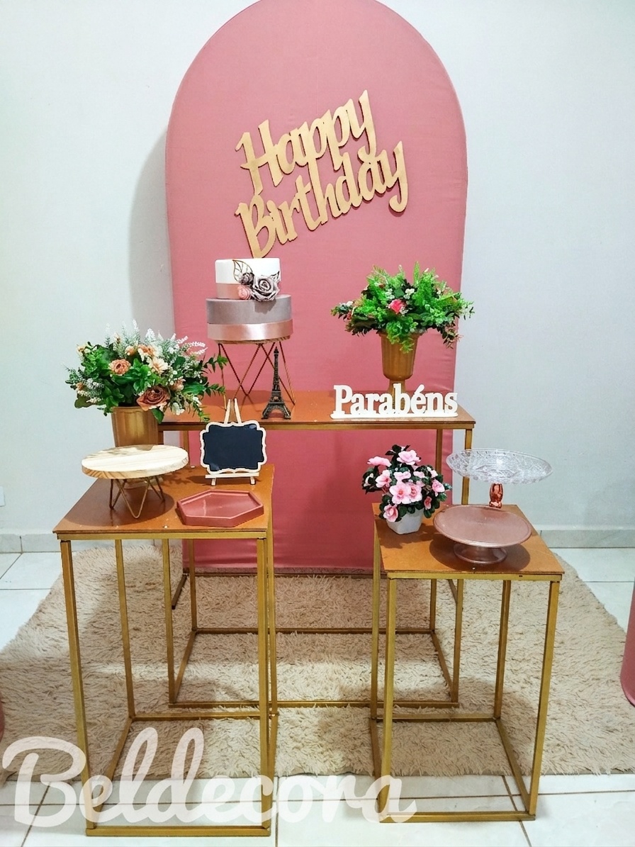 Painel Romano Rosé Com Mesas - Bel Decora Pegue e Monte
