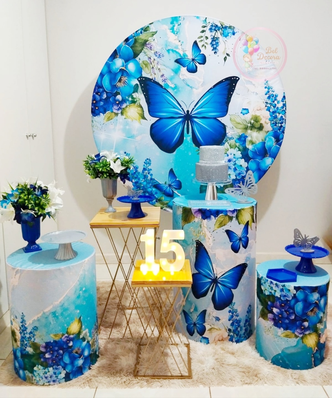 Kit Borboleta Azul Prata - Bel Decora Pegue e Monte