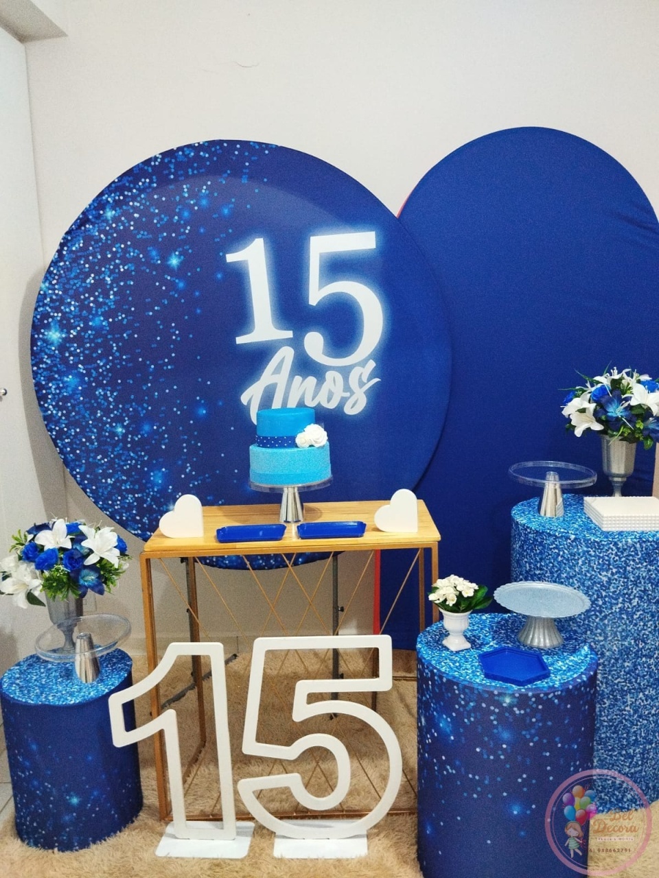 Kit 15 Anos Azul Com Glitter Ouro - Bel Decora Pegue e Monte
