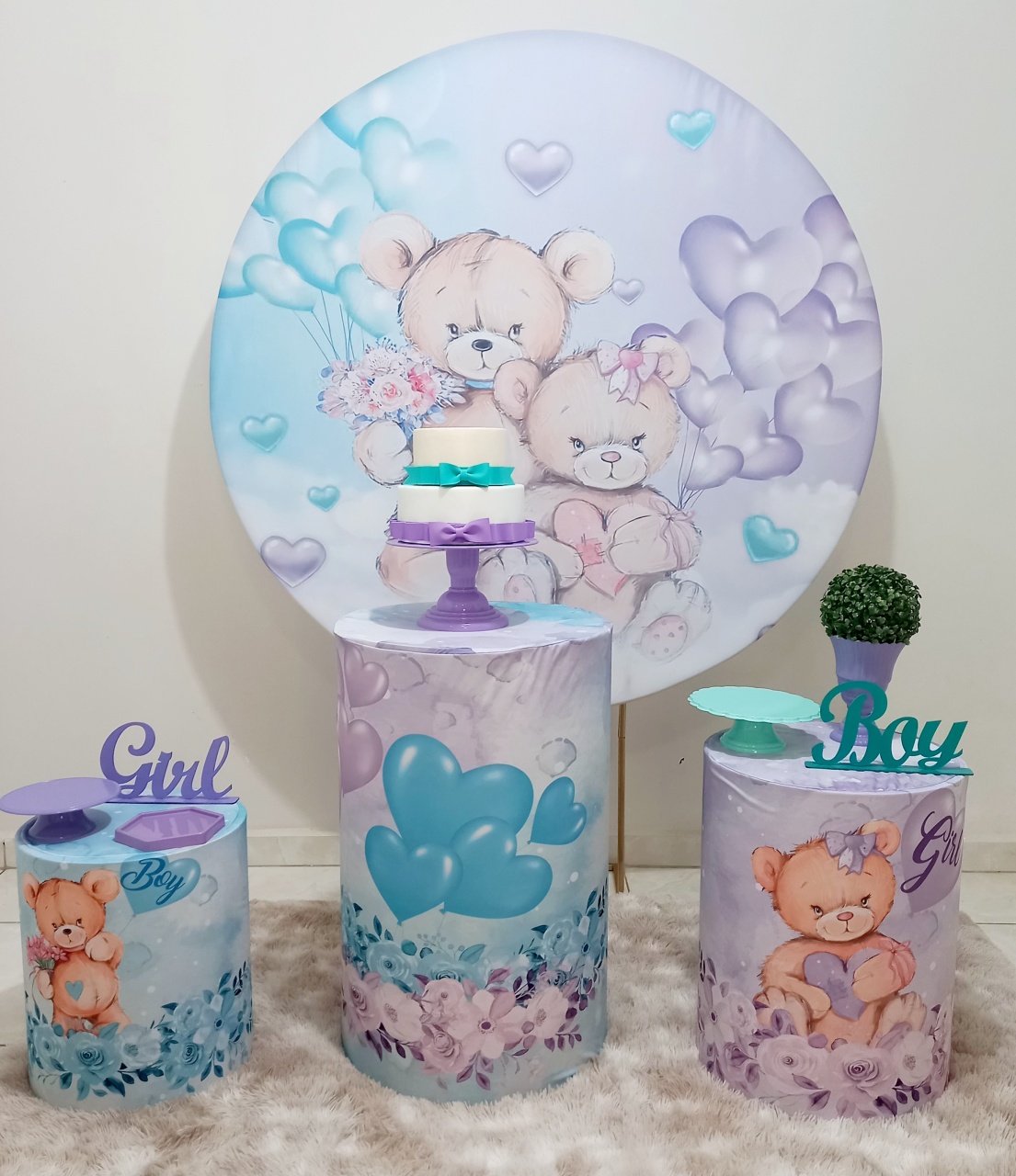 Chá Revelação Lilas Com Verde Bronze - Bel Decora Pegue e Monte