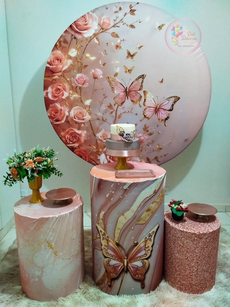 Kit Borboleta Rosé Bronze - Bel Decora Pegue e Monte