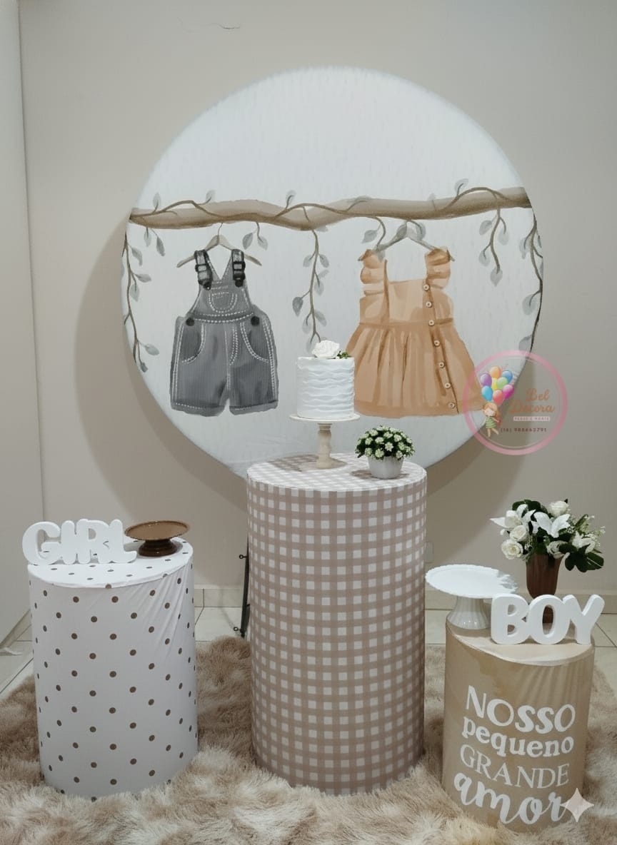 Chá Revelação Roupinhas Bebê Bronze - Bel Decora Pegue e Monte