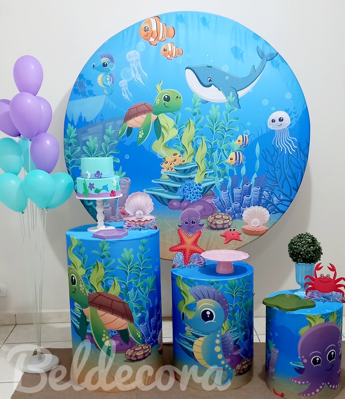 Fundo Do Mar Com Suporte de Balões - Bel Decora Pegue e Monte