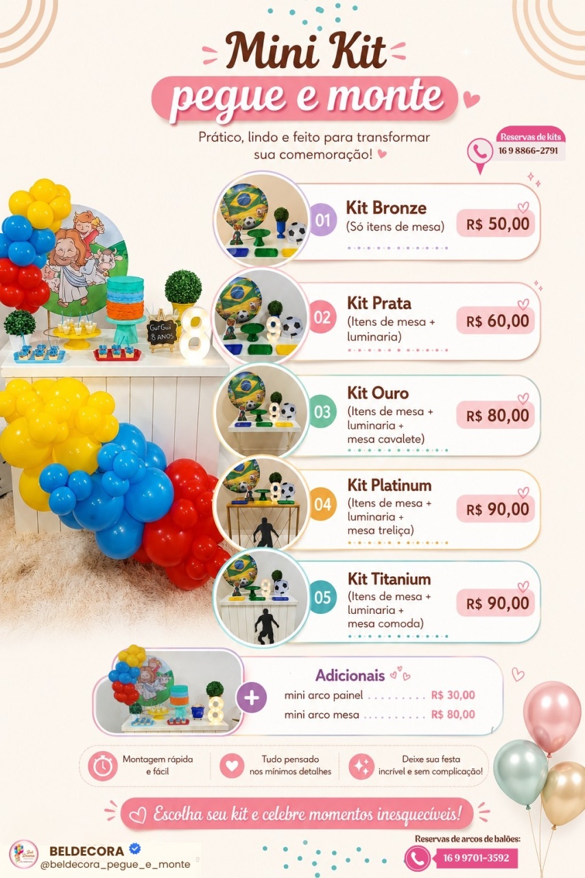 Valores dos Mini Kits - Bel Decora Pegue e Monte