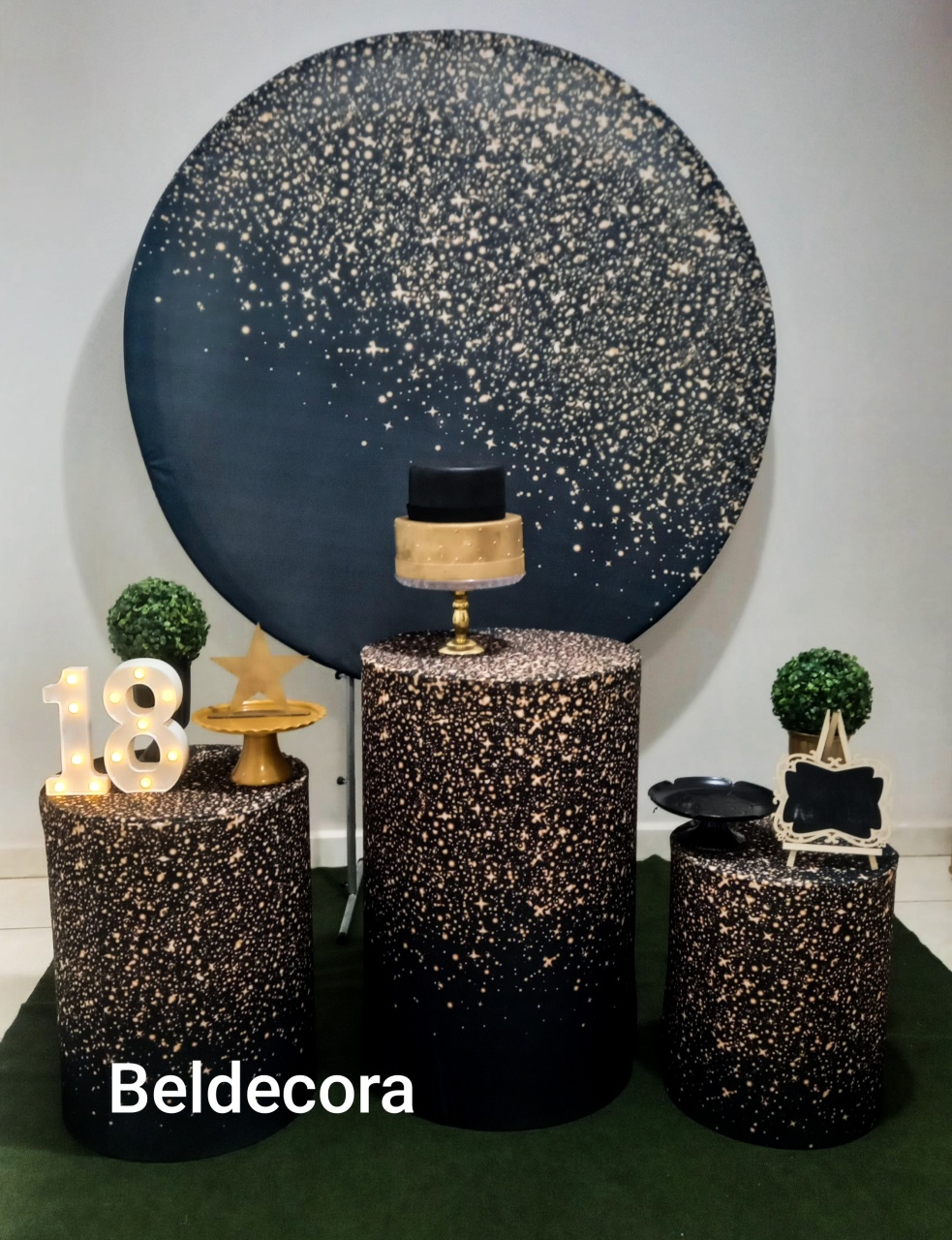 Preto Com Gliter Dourado Com Luminárias - Bel Decora Pegue e Monte