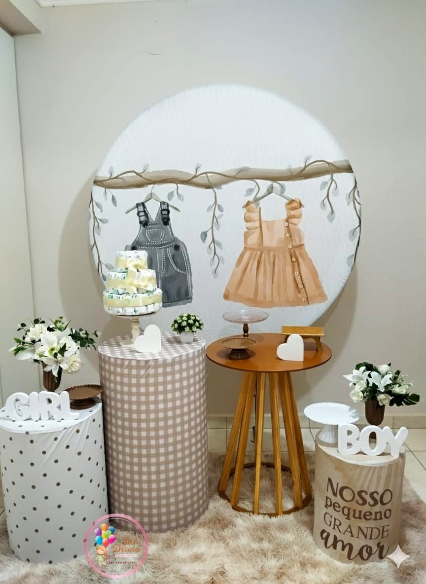Chá Revelação Roupinhas Bebê Prata - Bel Decora Pegue e Monte