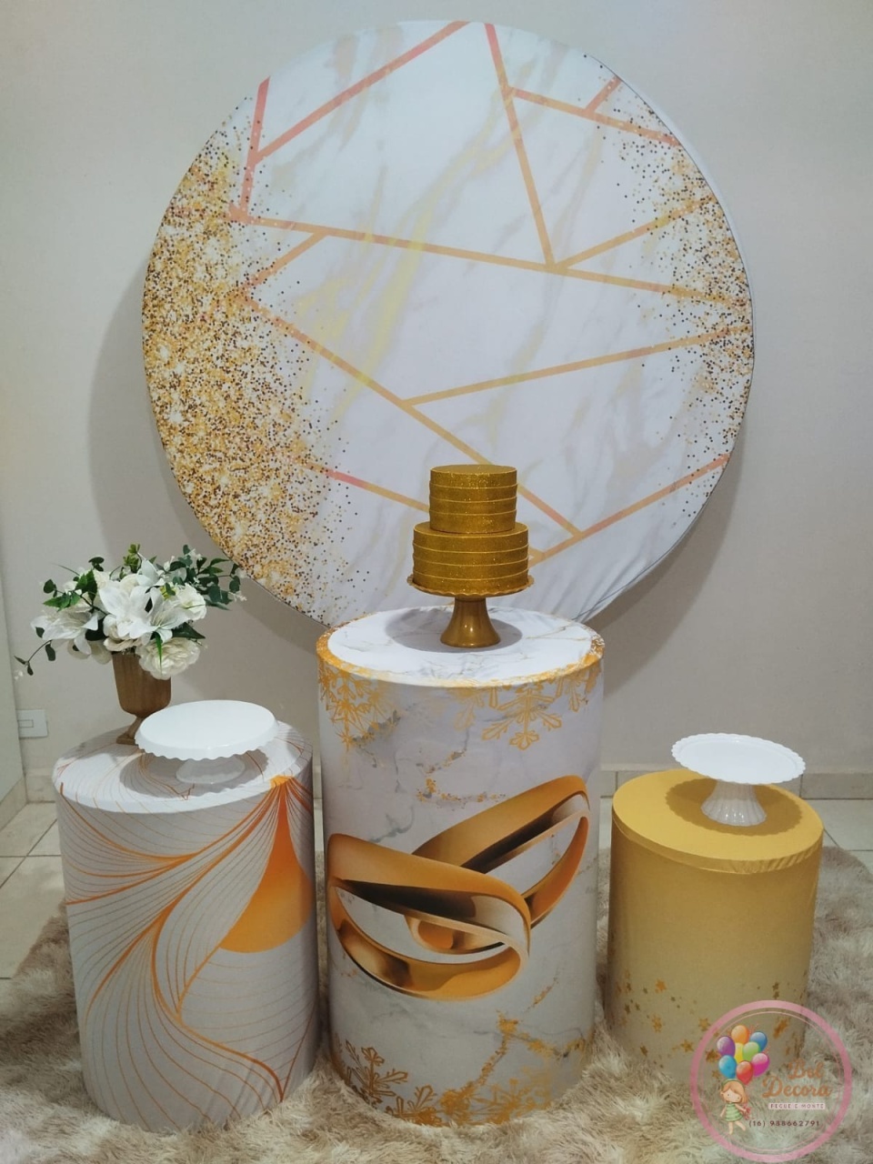 Kit Casamento/Noivado Gliter Dourado Bronze 2 - Bel Decora Pegue e Monte