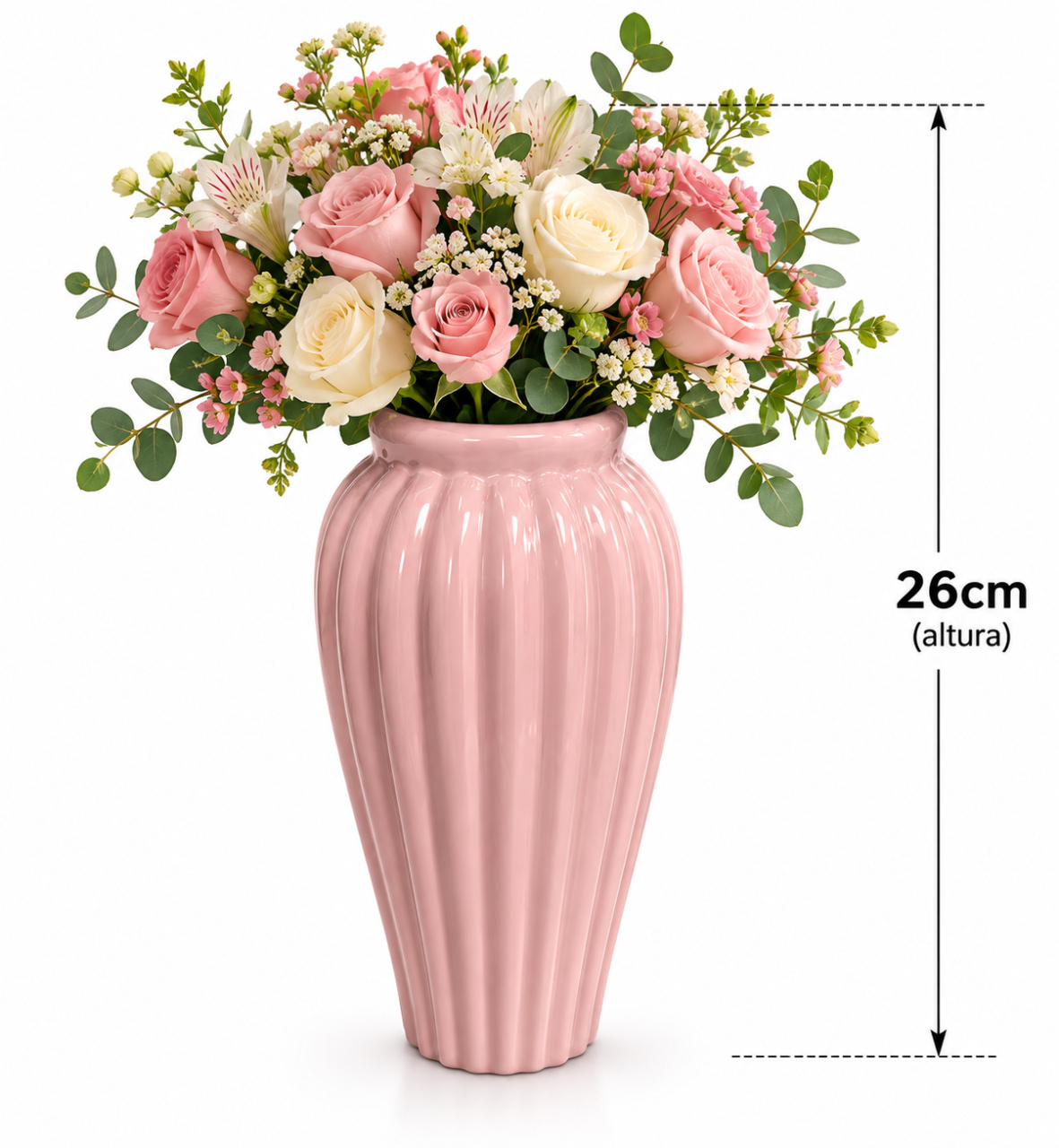 Vaso Cerâmica Rosa M C/Flor - KC Artigos para Festas e Decorações 