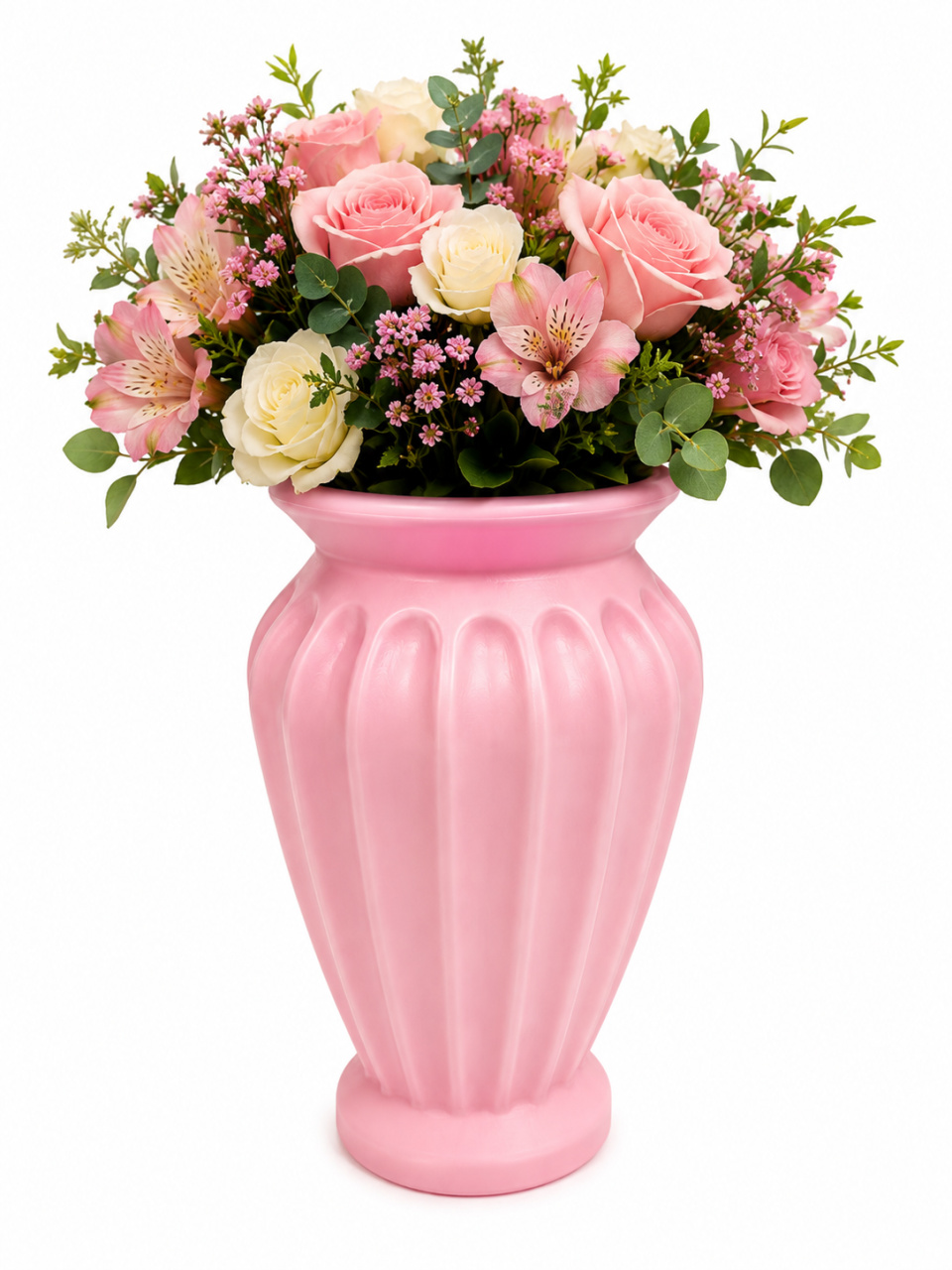 Vaso C/ Flor Rosa Bebe M - KC Artigos para Festas e Decorações 