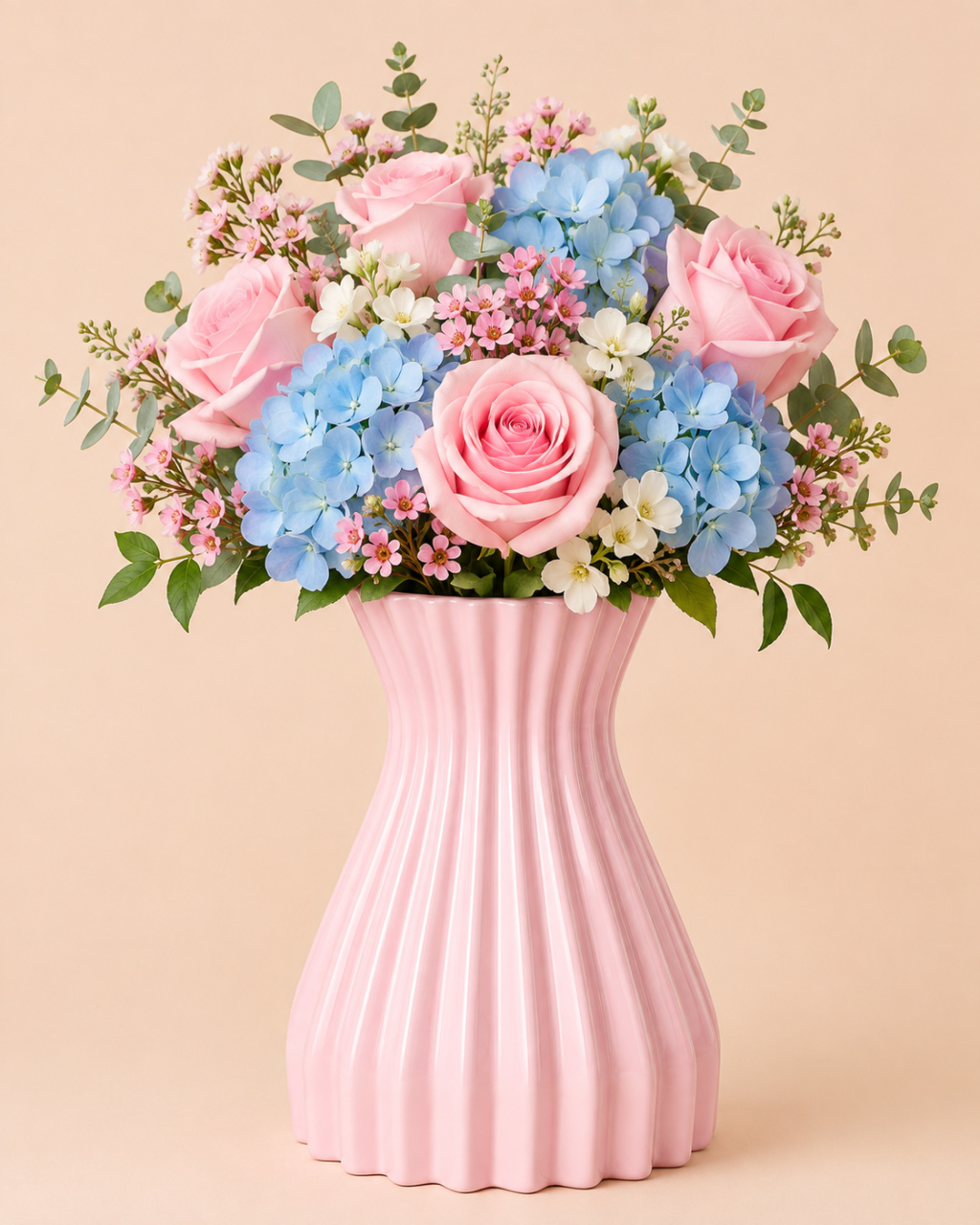 Vaso C/ Flor Frizado Rosa Candy - KC Artigos para Festas e Decorações 