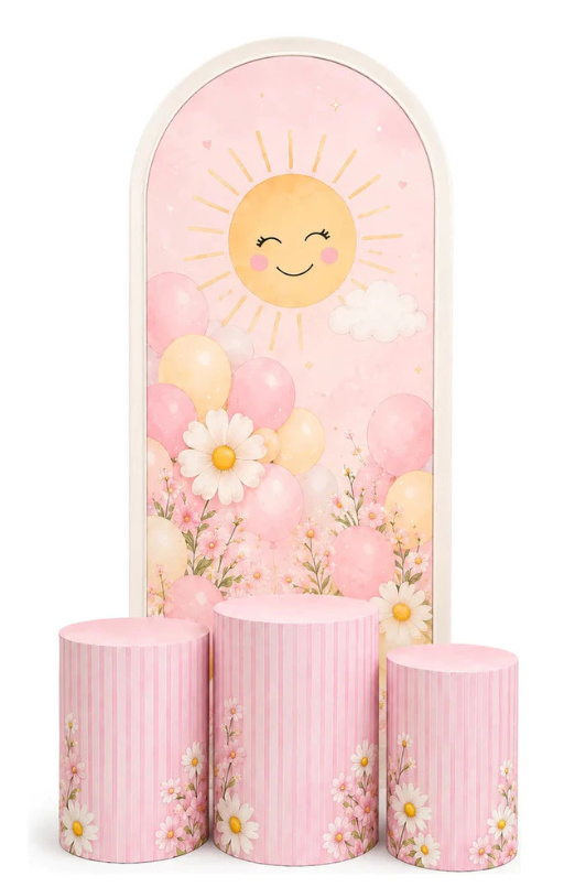Jogo Tecidos Painel Romano + Cilindros Sol Menina - KC Artigos para Festas e Decorações 