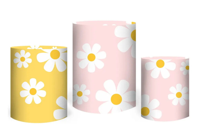 Trio Capas Cilindros Margaridas - KC Artigos para Festas e Decorações 