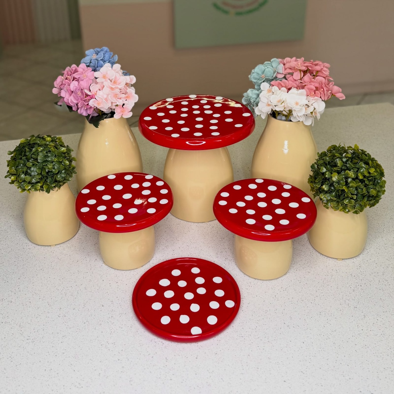 Kit Provençal Cerâmica Cogumelos - KC Artigos para Festas e Decorações 