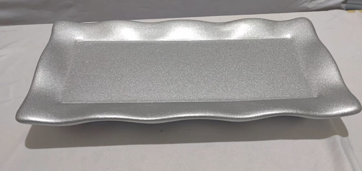 Bandeja Retangular Com Pé Prata - Mimi Decorações