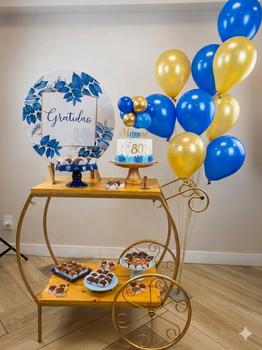 Carrinho Dourado Com Painel E Balões - Mimi Decorações