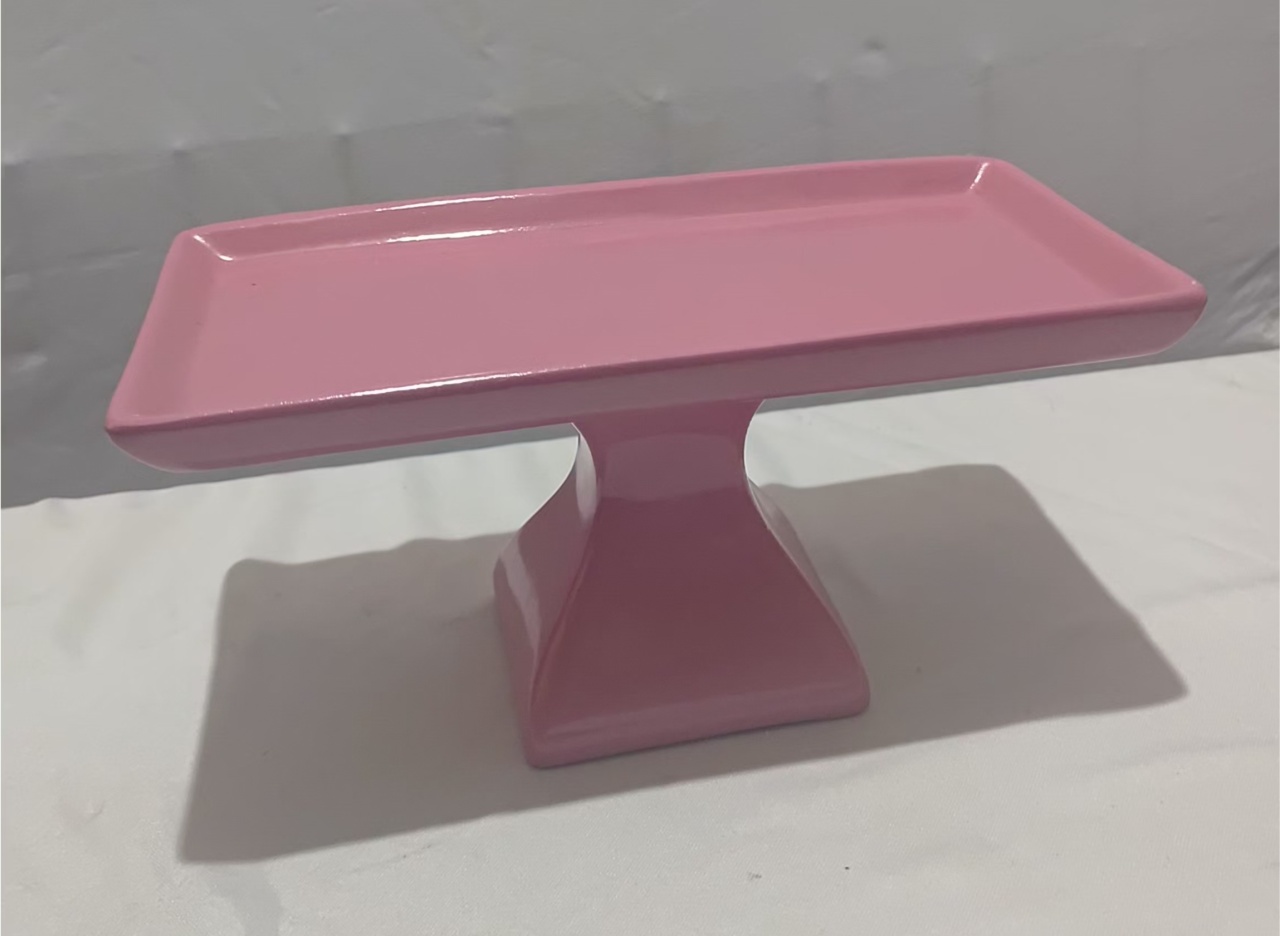 Bandeja Retangular Com Pé Rosa - Mimi Decorações