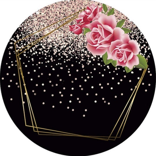 Preto C/ Glitter E Flores 50Cm - Mimi Decorações