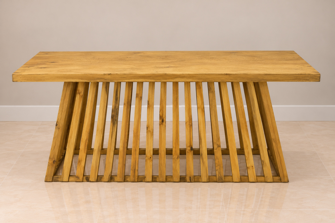 Mesa de Madeira Com Base Ripada - Fábrica de Emoções Locações