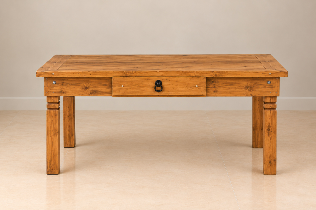 Mesa Rústica Em Madeira Pinus | 1,20 M - Fábrica de Emoções Locações