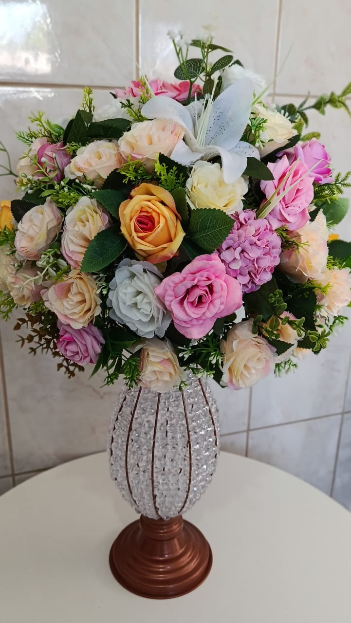 Vaso Bordado G Com Arranjo Floral - Amiga Festeira Decorações 