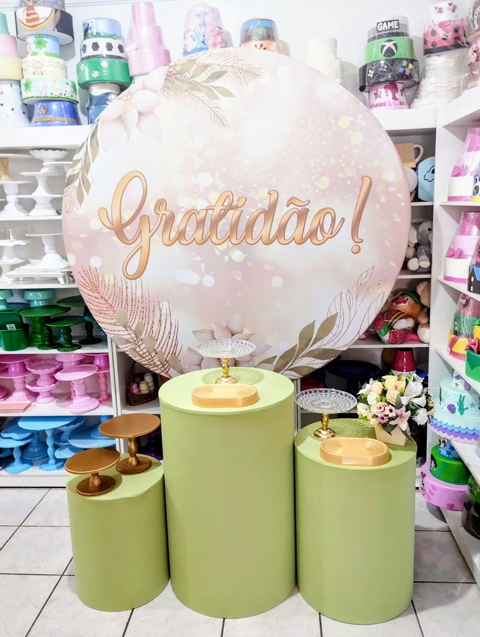 Verde E Bege Gratidão Pegue Monte - Amiga Festeira Decorações 