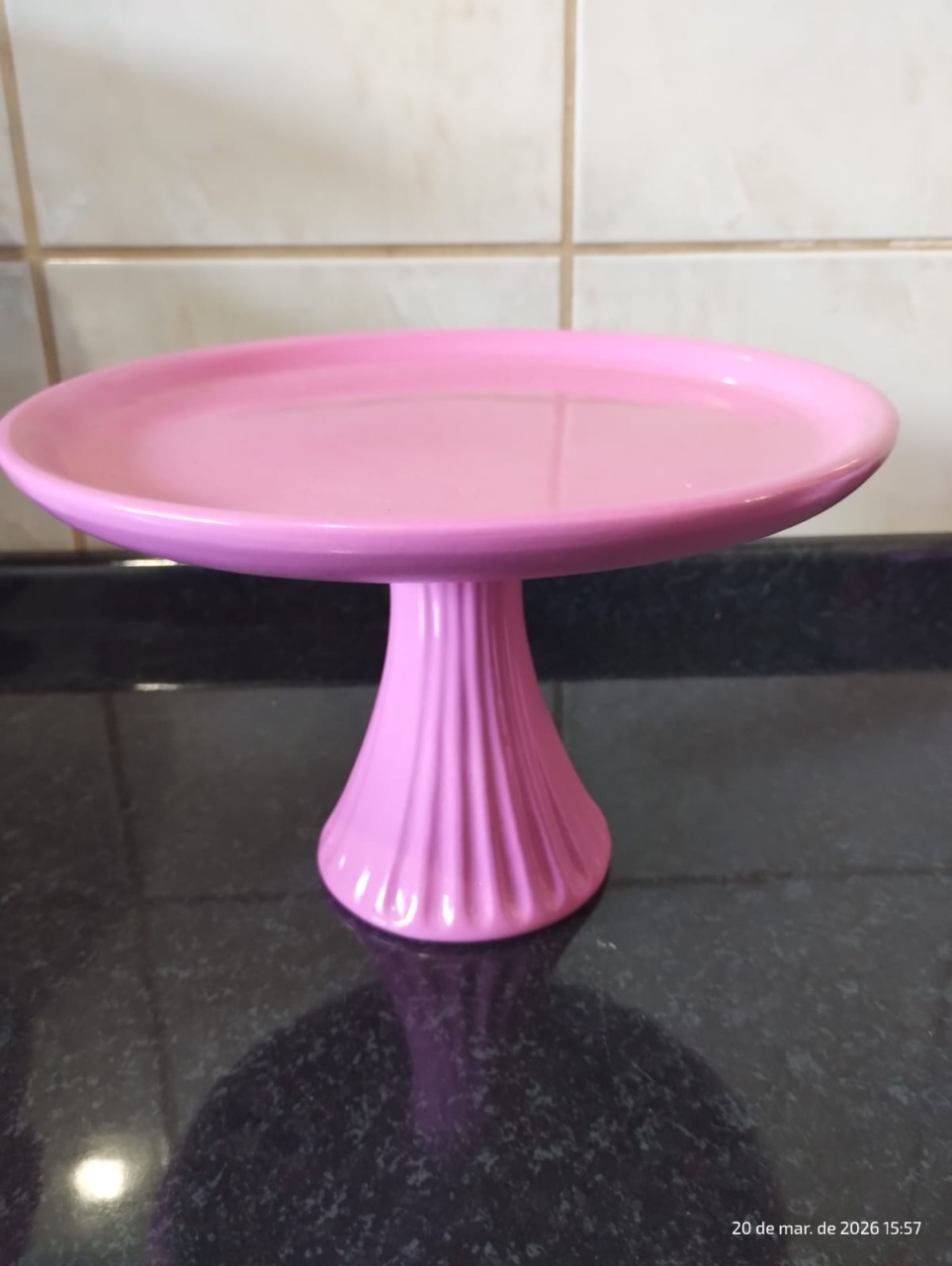 Boleira Alta de Cerâmica Rosa Pink - Amiga Festeira Decorações 