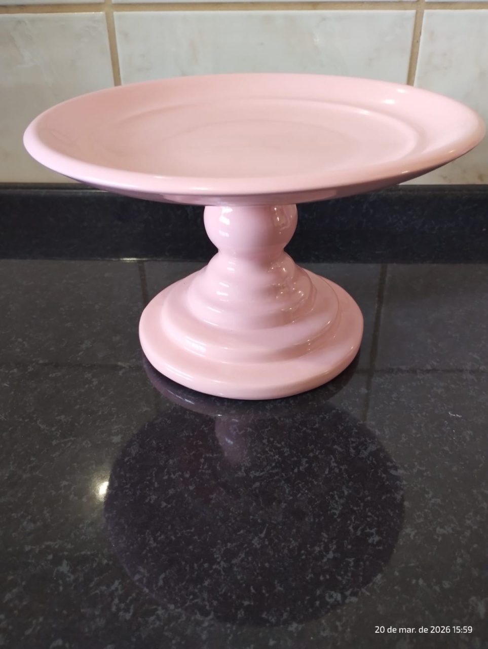 Boleira Rosa Clara Alta de Cerâmica - Amiga Festeira Decorações 