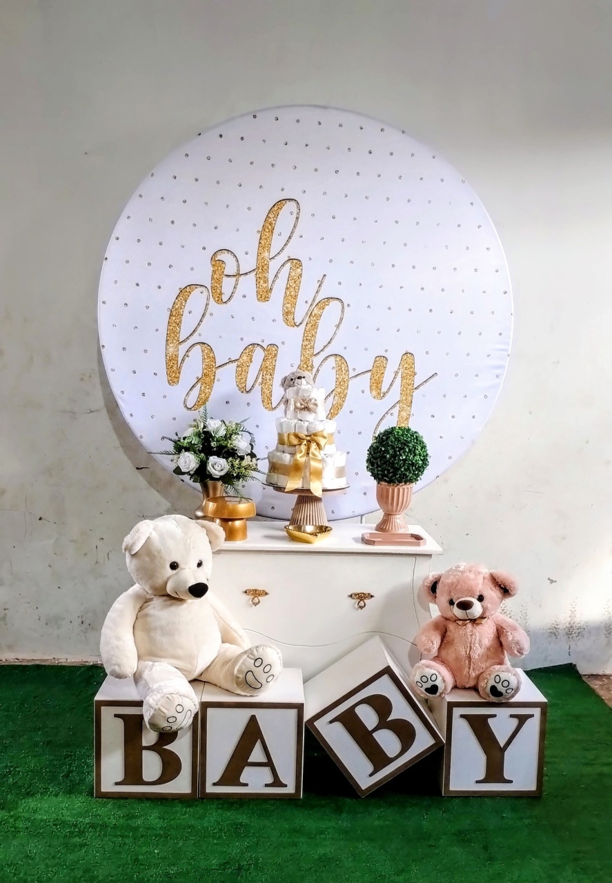 Kit Chá Oh Baby Painel Redondo C/ Cubos E Mesa - Ágata pegue monte e decore 