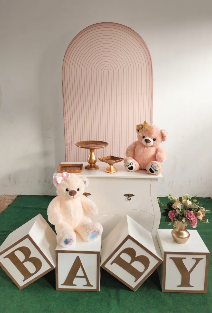 Kit Chá Bebê Ursinha Romano Bege - Ágata pegue monte e decore 
