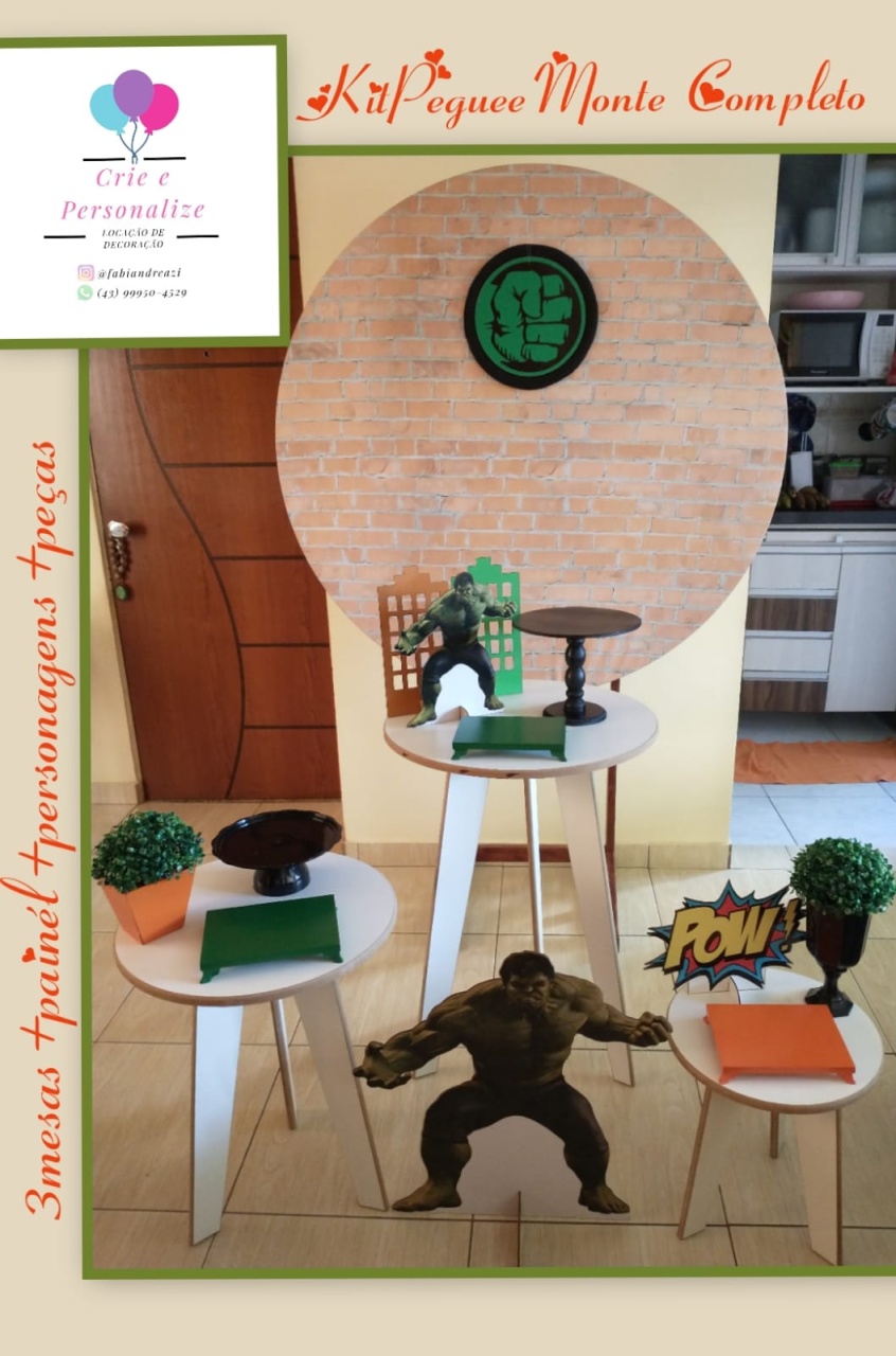 Hulk Trio de Mesas Pé Palito. - Crie e Personalize Pegue e Monte
