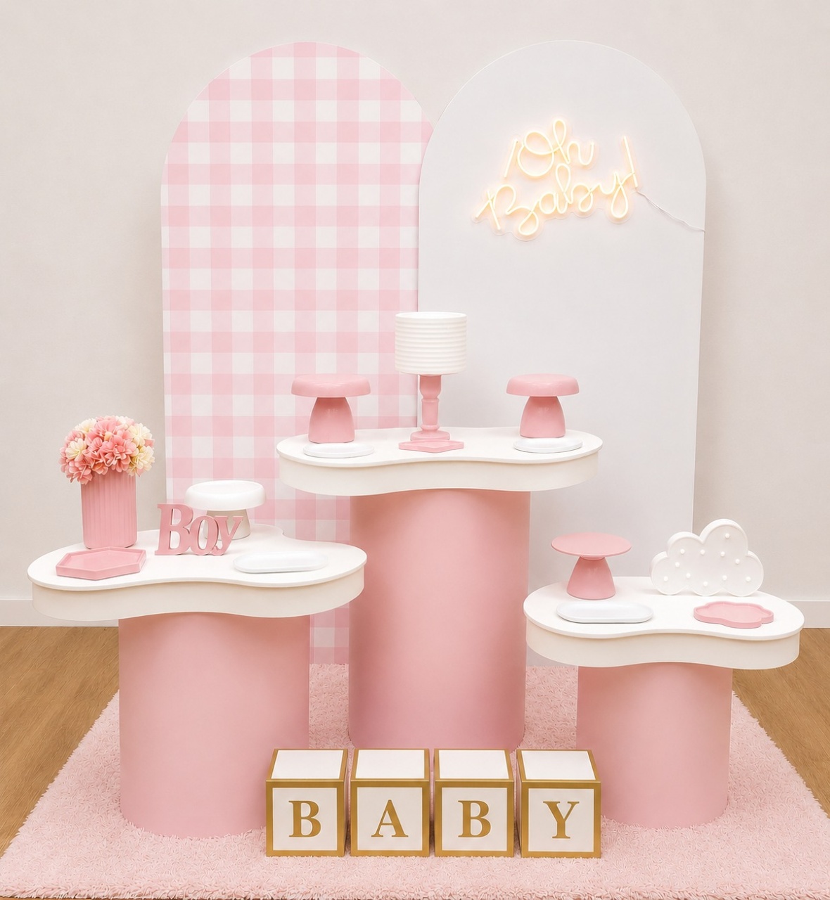 Kit Chá de Bebê Xadrez Rosa Luxo - Decorando.sonhos