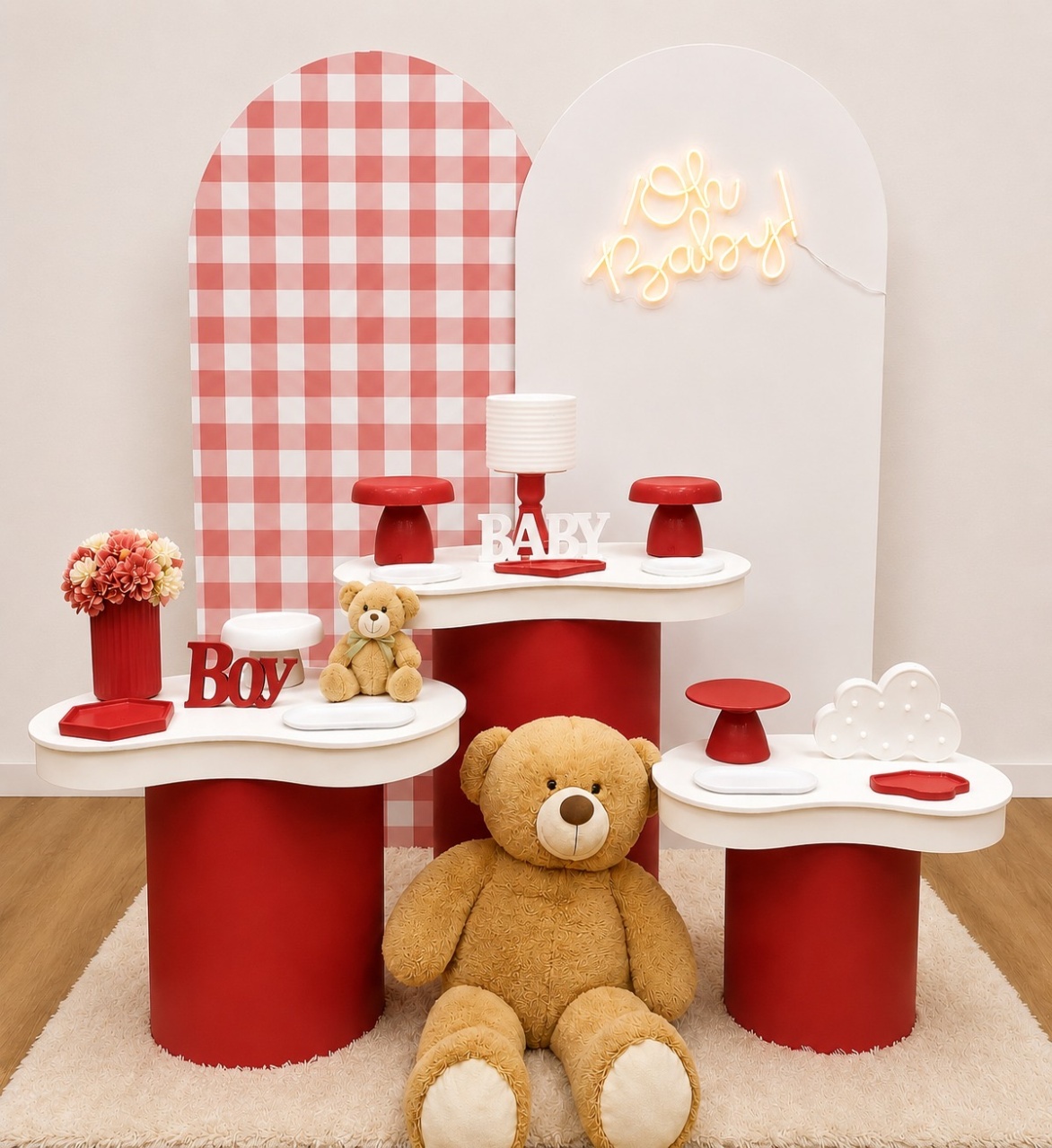 Kit Chá de Bebê Xadrez Vermelho Luxo - Decorando.sonhos