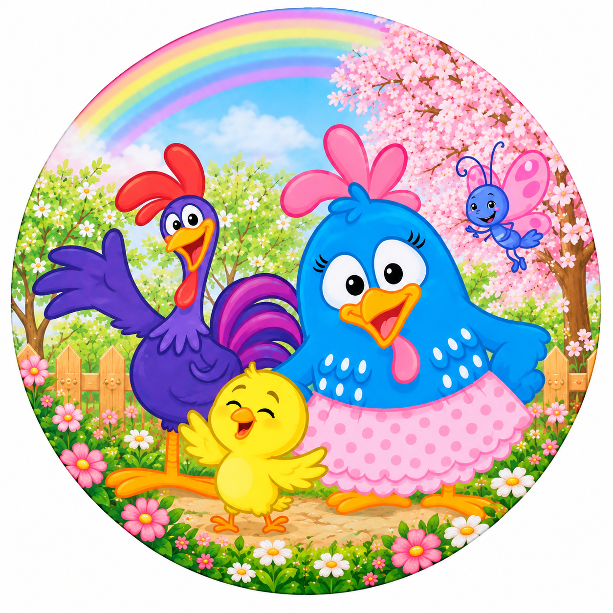 Tecido Painel Redondo Galinha Pintadinha Menina - Toque Mágico Decoração e pegue e monte