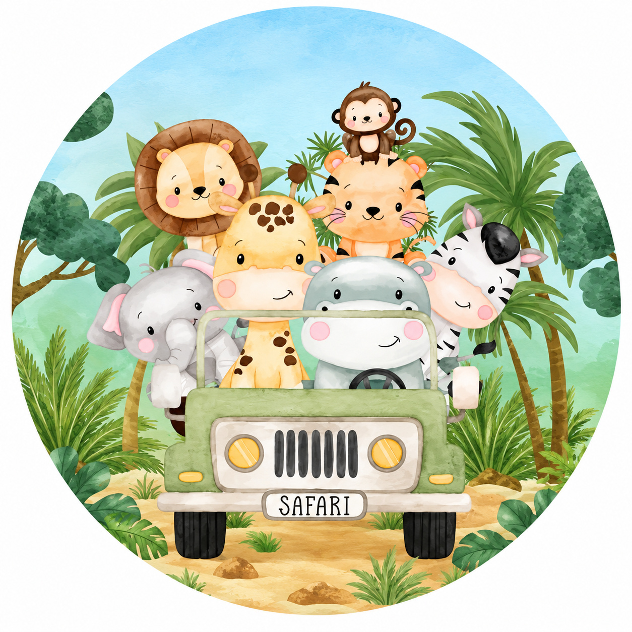 Tecido Painel Redondo Safari - Toque Mágico Decoração e pegue e monte