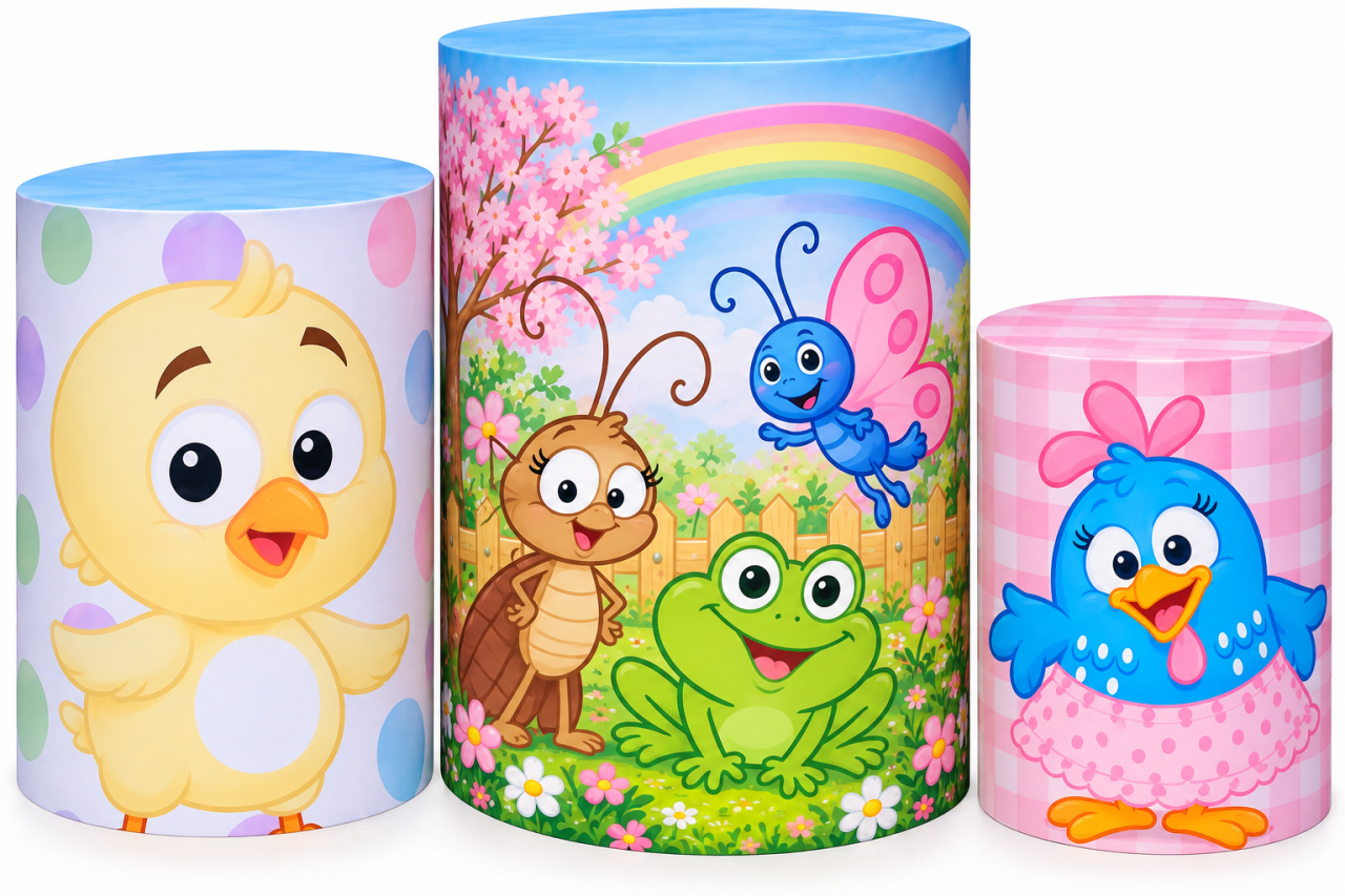 Tecido Trio de Cilindros Galinha Pintadinha Menina - Toque Mágico Decoração e pegue e monte
