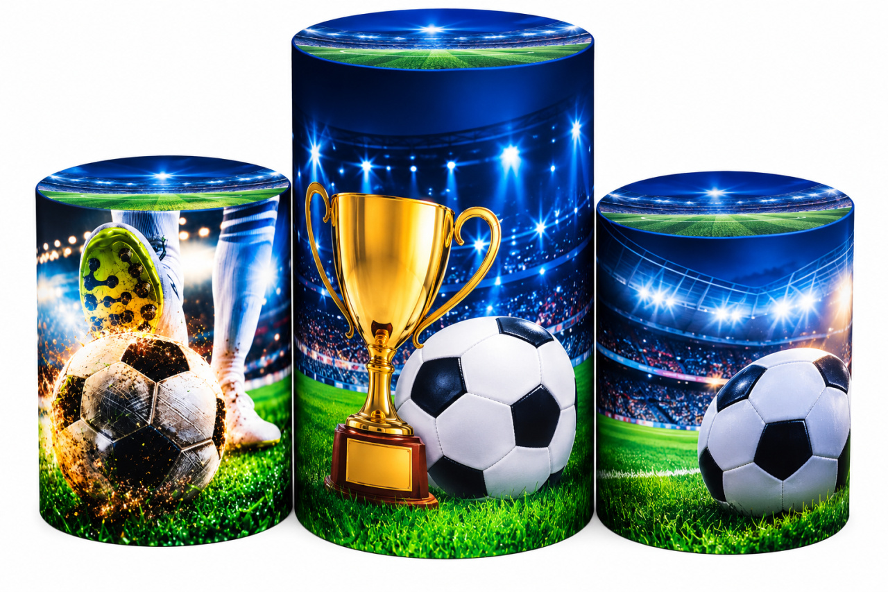 Tecido Trio de Cilindros Futebol - Toque Mágico Decoração e pegue e monte