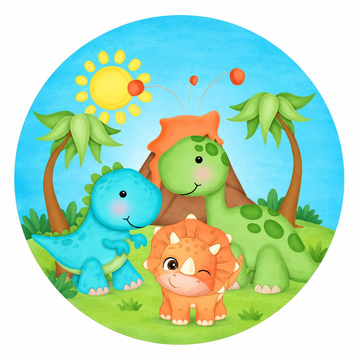 Tecido Painel Redondo Dino Baby - Toque Mágico Decoração e pegue e monte
