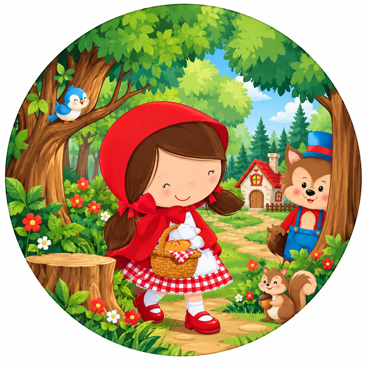 Tecido Painel Redondo Chapeuzinho Vermelho - Toque Mágico Decoração e pegue e monte