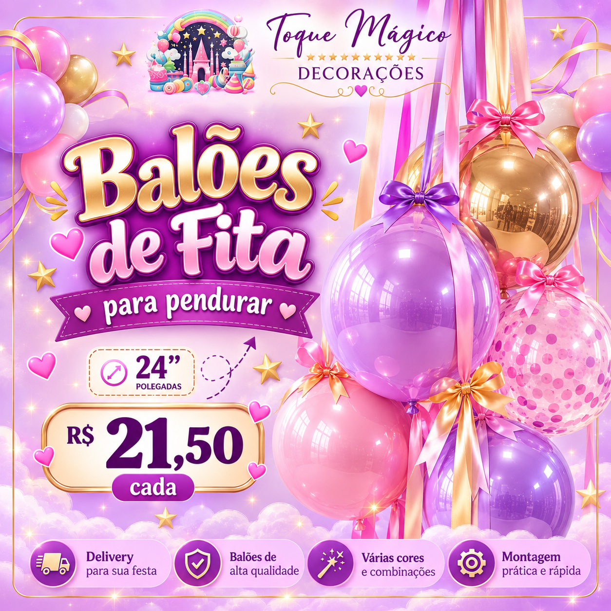 Balão Fita 24 Polegadas - Toque Mágico Decoração e pegue e monte